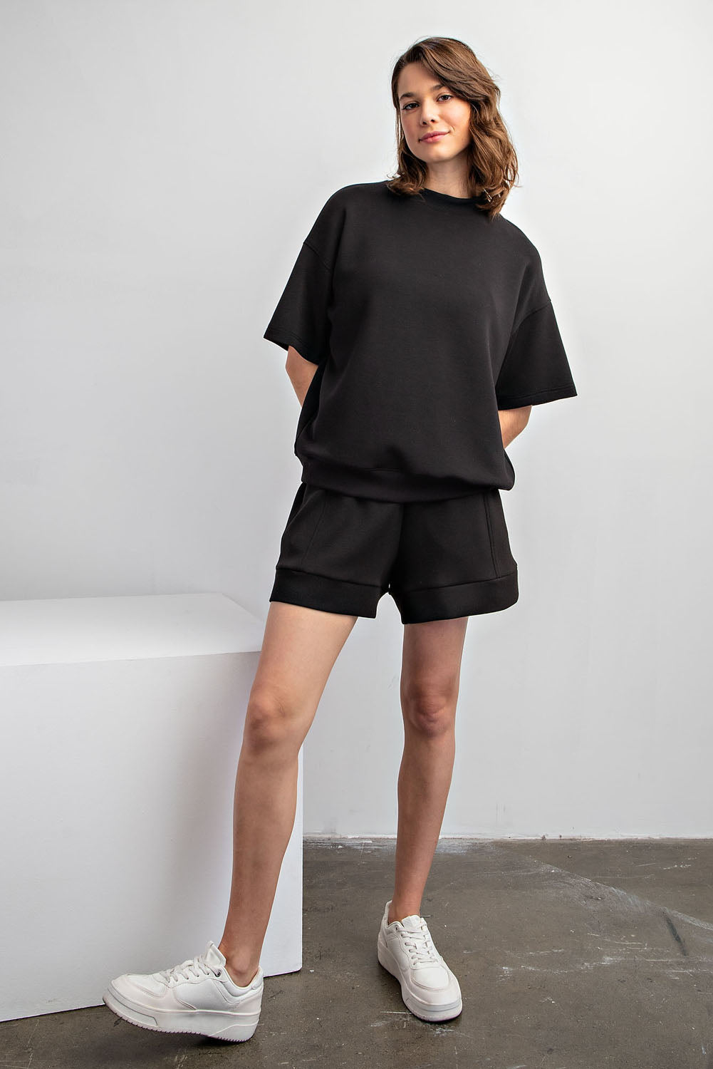 Effortless Essential Scuba Short Sleeve Top - Black