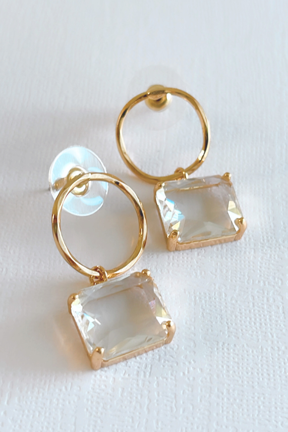 Loanina Hoop Earrings With Rectangle Drop Crystals