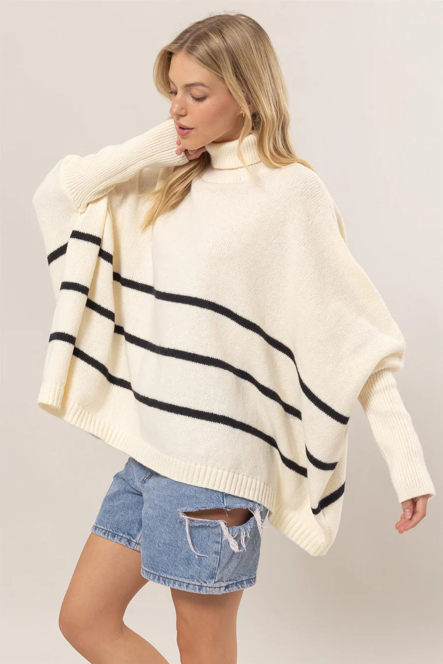 Sabrina Striped Turtleneck Oversized Sweater