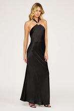 Load image into Gallery viewer, Woman wearing a black halter neck gown on a white background
