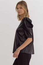 Load image into Gallery viewer, Fiona Vegan Leather Puffed Sleeve Top
