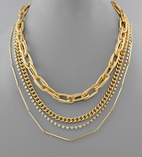 Load image into Gallery viewer, Four Row Chain &amp; Crystal Necklace
